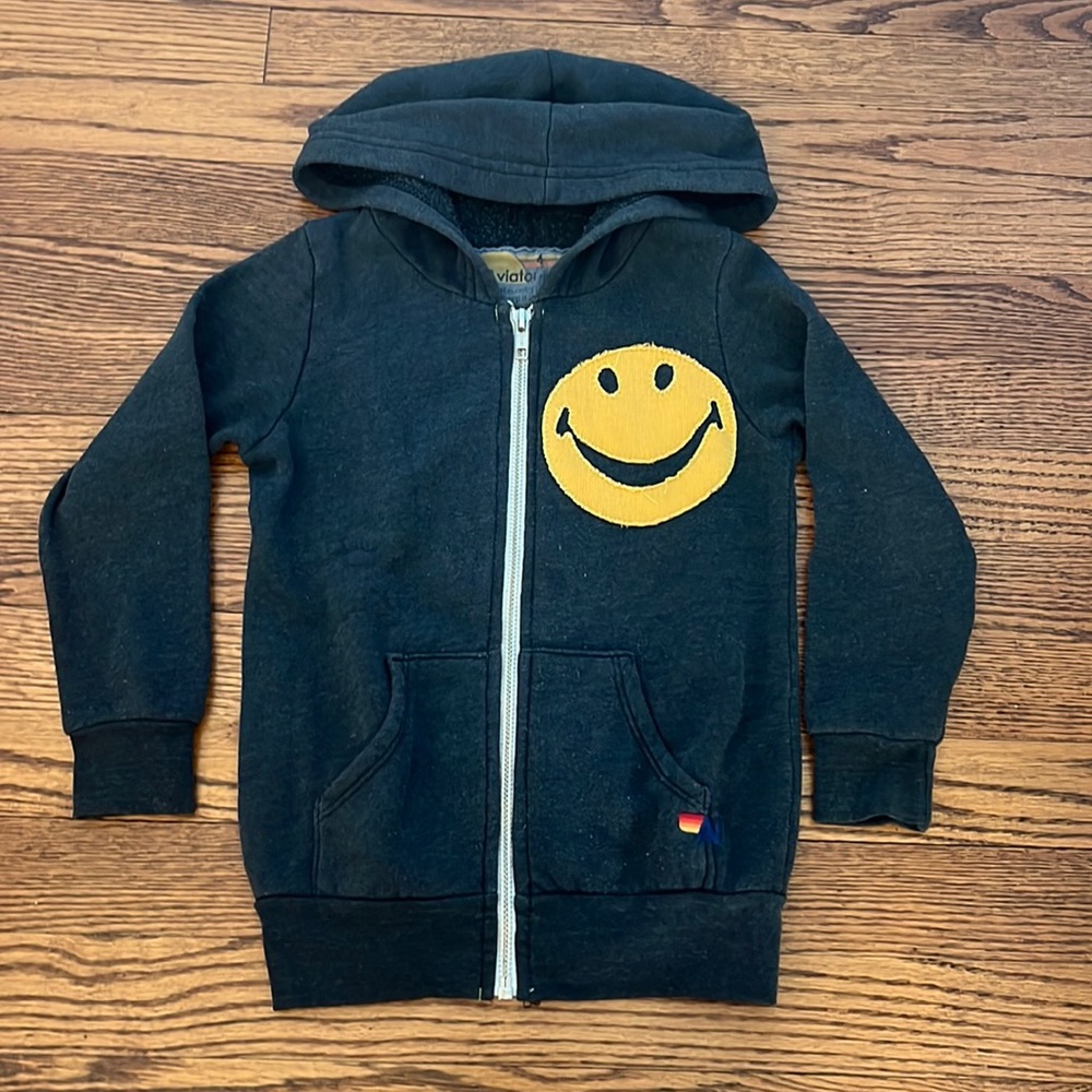 Aviator Nation kids smiley face charcoal gray hoodie size 4